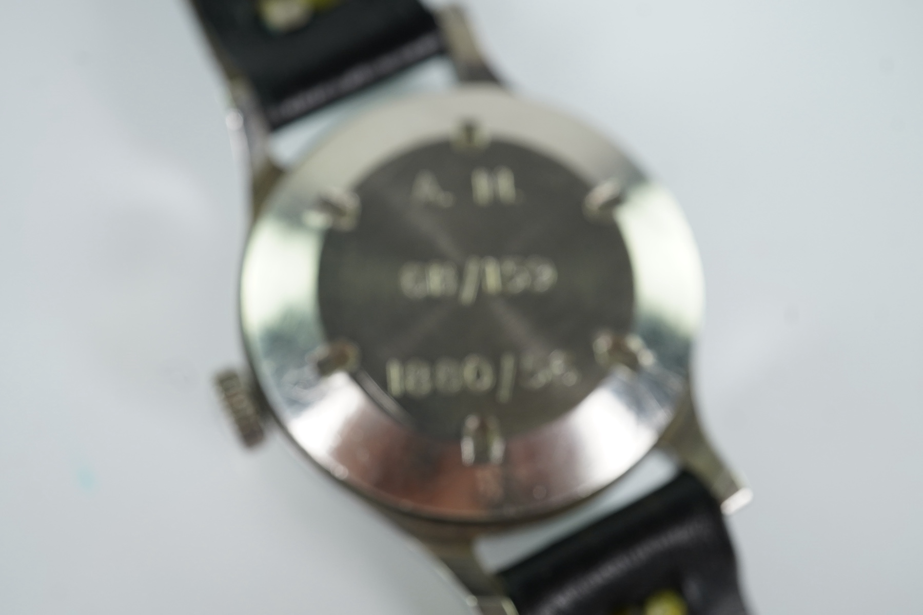 A gentleman's stainless steel Omega R.A.F. 6B/159 Pilots/Navigators manual wind wrist watch, issued in 1956